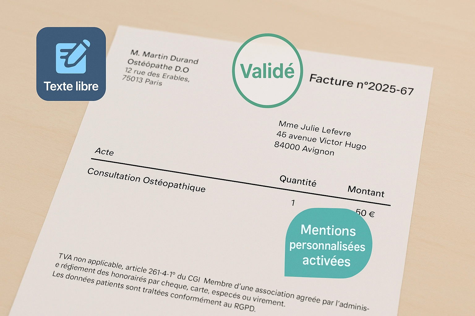 Illustration de l’article Mentions légales sur facture : personnalisez vos modèles avec Osteop.app