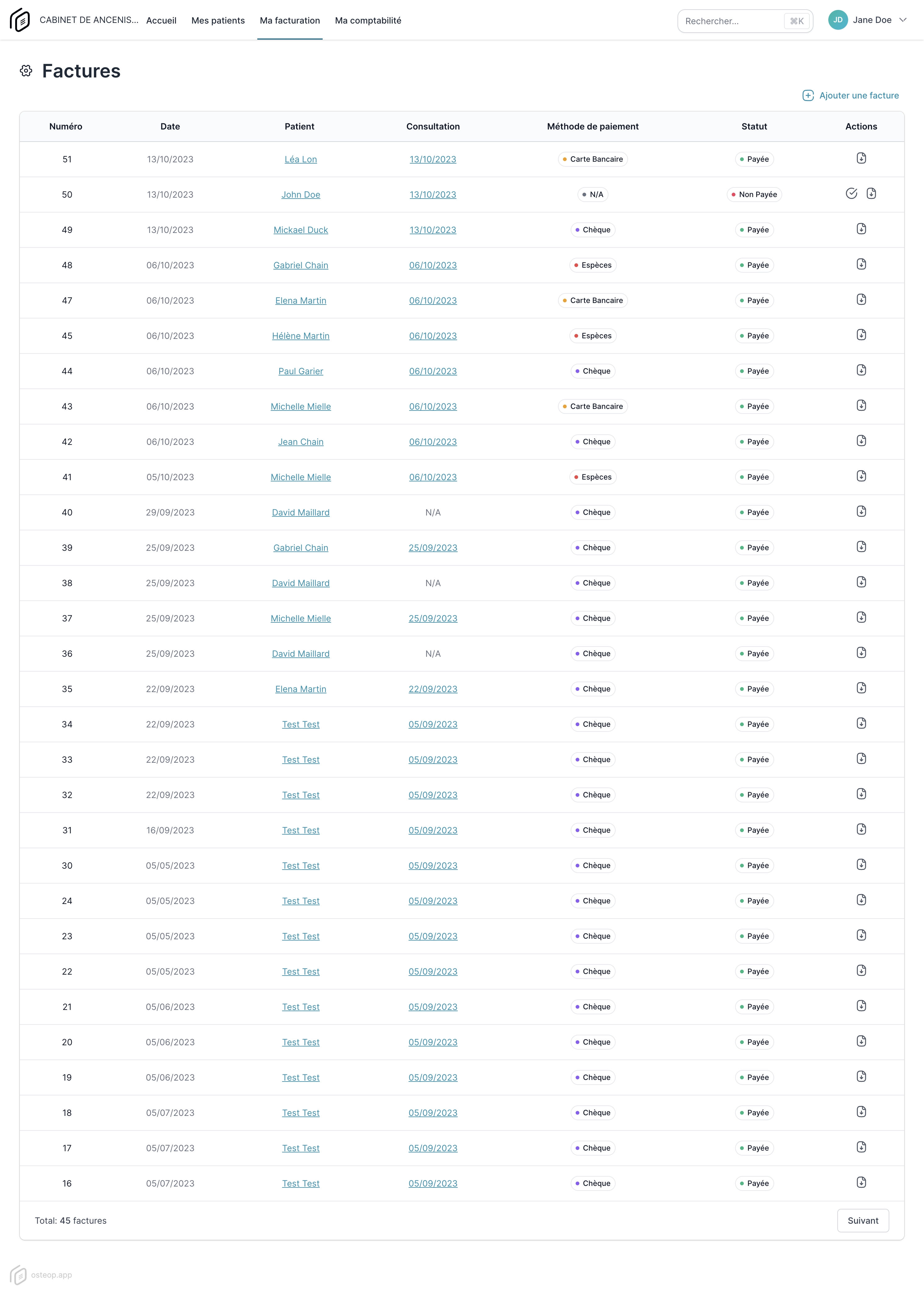 Osteop fiche factures