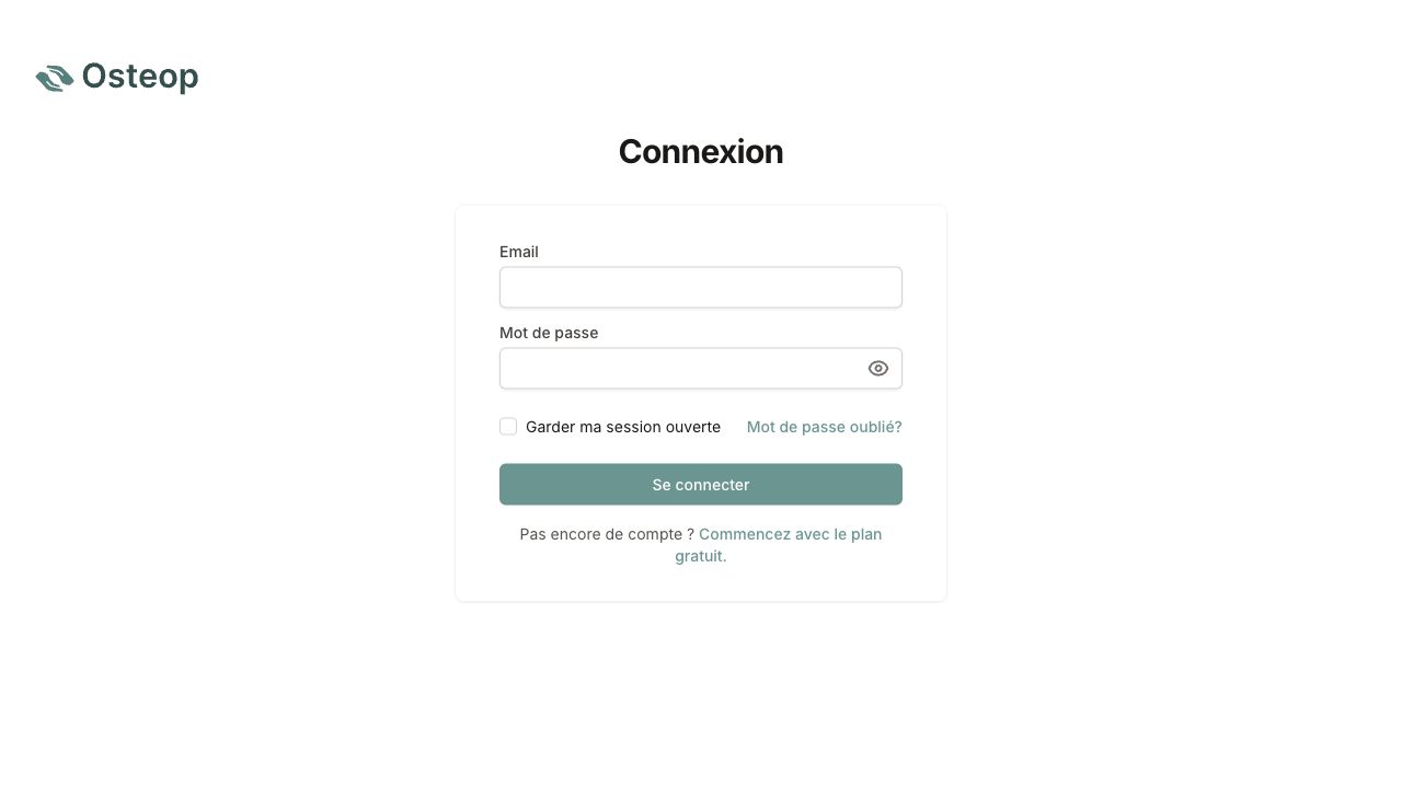 Page de connexion Osteop avec les champs email et mot de passe